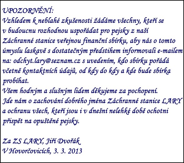 Upozornění_veřejná sbírka